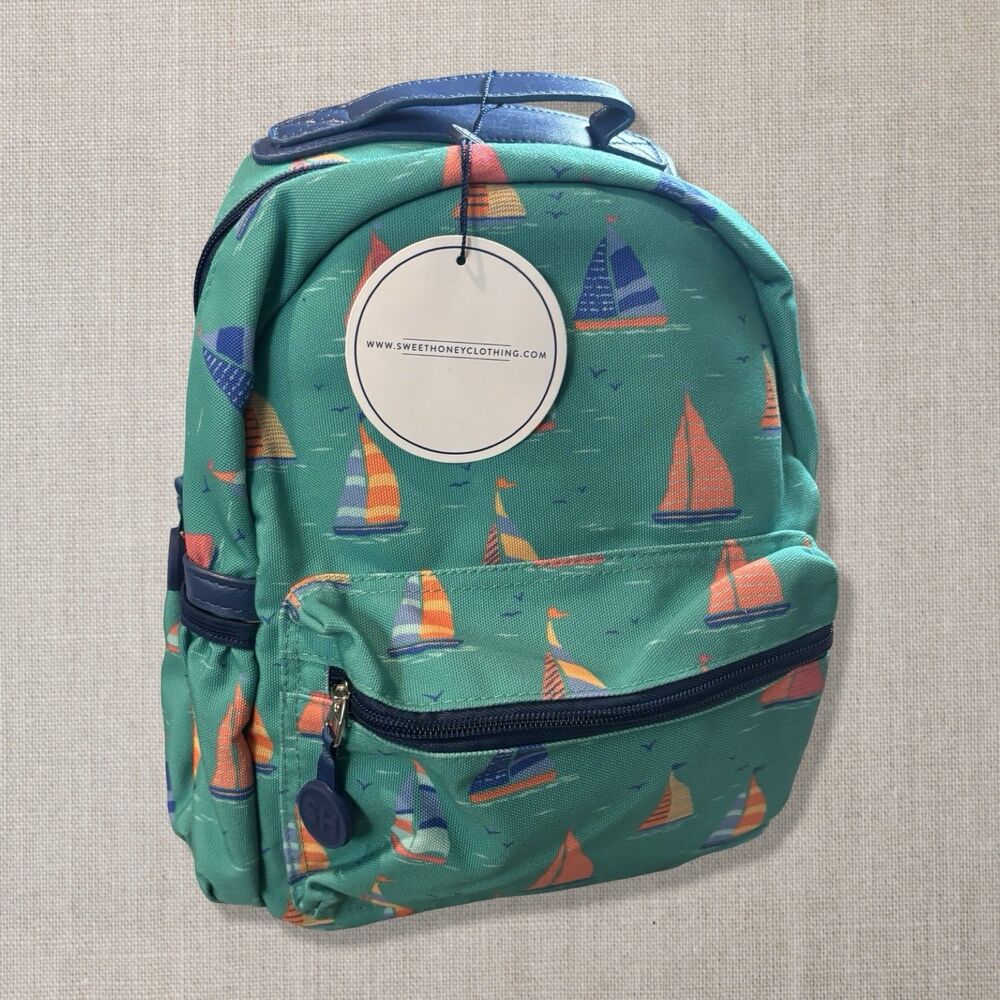 SweetHoney Small Sailboat Backpack NWT Kids Green Nautical Preschool Bag